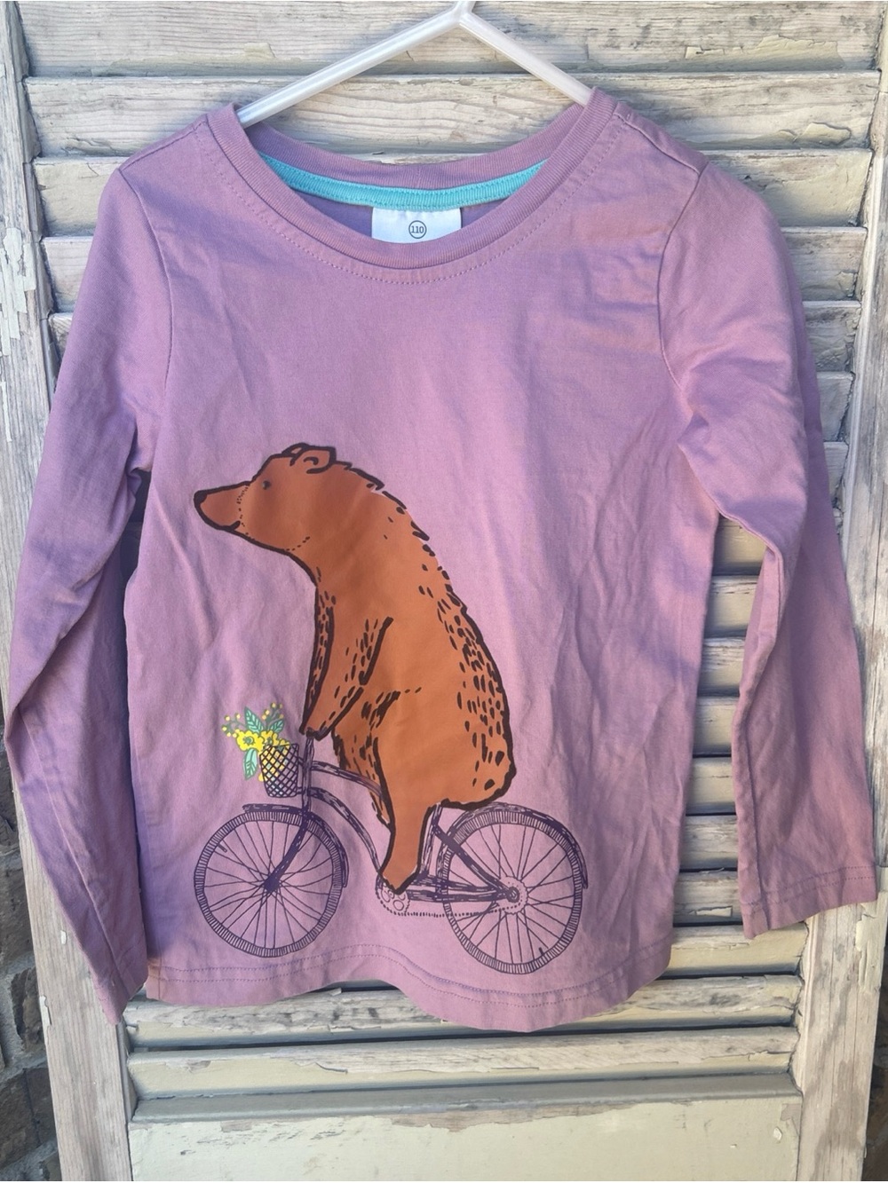Hanna Andersson Girls  T-shirt Purple Bear Bicycle Graphic Sz 110 Us 5.